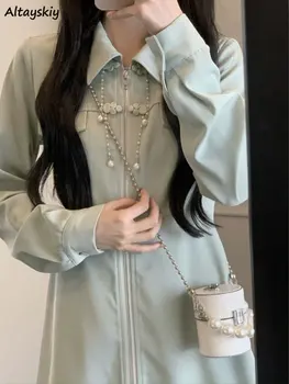 Grandinės Ilgomis Rankovėmis Mini Suknelės Moterims Kinų Stiliaus Preppy Kietas Konkurso Zip-Up Cute Seksualus Harajuku Atsitiktinis Rudens Drabužių, Retro