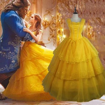 Grožio Ir Žvėrys Kostiumai Princesė Belle Suknelės Suaugusiųjų Išgalvotas Cosplay Helovinas Kostiumas Moterims, Geltona Fantasias Suknelė