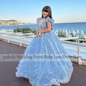 Gėlių Mergaitės Suknelė 2023 Dangus Mėlynas Mergaitės 2023 Pirmoji Komunija Oficialų Princesės Suknelė Vestuves Tiulio Jaunimo Bridesmaid Suknelę