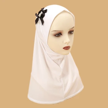 Gėlių Pearl Momentinių Hijab Bžūp Musulmonų Mados Šydas, Elastinga Turbaną Moterų Underscarf Kepurės Medvilnės Jersey Undercaps Kaklo Dangtelis