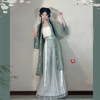 Hanfu moterų Song Dinastija spausdinti juosmens ilgis klostuotas sijonas kasdien, švieži, pavasario, vasaros ir rudens stilius