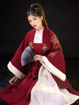 Hanfu Tobulinimo Kinų Stiliaus Hanfu Elementas Suknelė Siuvinėta Šiltas Apsiaustas Dviejų Dalių Rinkinys, Skirtas Rudens Ir Žiemos Dress
