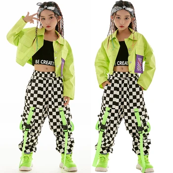 Hip-Hop Kostiumas Džiazo Šokio Kpop Apranga Etape Dėvėti Mados Mergaičių Drabužius, Žalia Striukė Languotas Kelnes Ilgomis Rankovėmis Vaikai