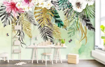 Individualizuotos Fono paveikslėlį Tropinių Miškų Augalų Lapai, Gėlės, Drugeliai, Fono Sienų Tapybos Namų Dekoro freskos 3d tapetai