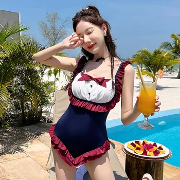 Japonijos Saldus Cute Lolita Tarnaitė maudymosi kostiumėlį Moterų Grynas Noras Stiliaus Maudymosi Kostiumą, Karštas Pavasaris, Studentų Rankovių maudymosi Kostiumėliai