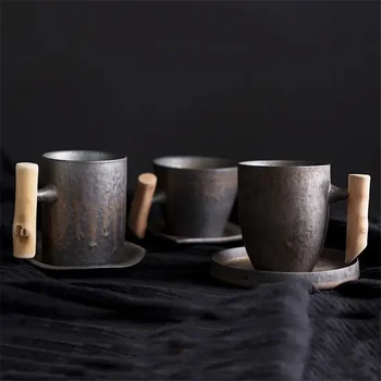 Japonų Stiliaus Keramikos Office Arbatos Puodeliai Derliaus Vandens Puodelį Retro Kavos Pieno Su Medžio Rankena Drinkware