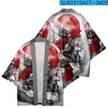 Japonų Stiliaus Megztinis Dragon Spausdinti Kimono Cosplay Harajuku Moterų Žmogus Yukata Striukė Streetwear Tradicinis Apdaras Viršūnės