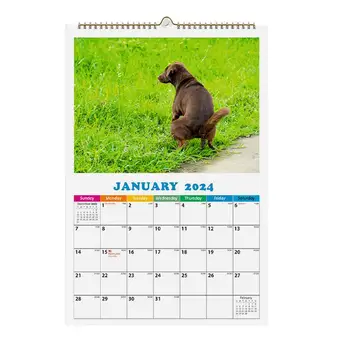 Juokingas Šuo Pooping Kalendorius Šunys 2024 Hangable Mėnesio Sieninis Kalendorius Pooping Šuo Gražių Vietų Storio & Tvirtas Popierius