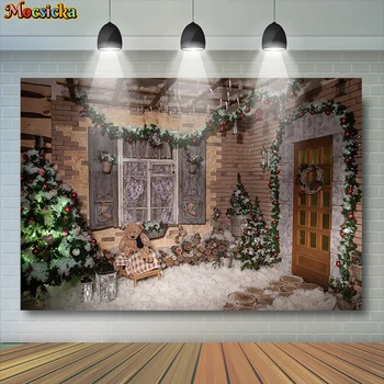 Kalėdų Medžio sienos Fone Kalėdų Medžio Vainikas Fotografijos Backdrops Padengti Sniego Scenos Parrty Fone Photobooth