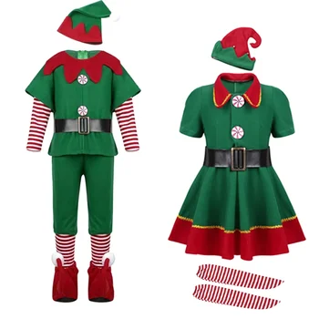 Kalėdų Senelio Kostiumas Žalia Elf Cosplay Šeimos Karnavalas Šalies Naujųjų Metų Fancy Dress Drabužių Rinkinys Vyrams Moterys, Mergaitės Berniukai