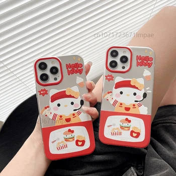 Kawaii Hello Kitty Apkalos Mėsainiai Fri, Aišku, Telefono dėklas skirtas IPhone 15 14 13 12 11 Pro Max XR XS MAX 8 Galinį Dangtelį Y2k Mergina Dovana