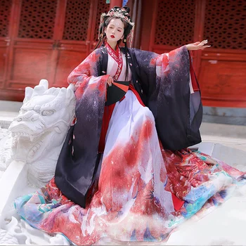 Kinų Stiliaus Hanfu Raudona Violetinė Balta Cosplay Kostiumai, Suknelės Moteris Etape Dėvėti Liaudies Šokių Skraiste Cross-Ccollar Baigimo