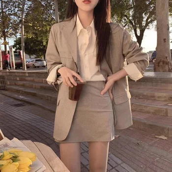 Korėjos Stiliaus, Elegantiškos moters Pavyzdžiu Sijonas Nustatyti High-end Prasme Office Lady Kostiumas Striukė Nustatyti Aukštą Juosmens Mergina Švarkas-Line Sijonas Kostiumas Viršų