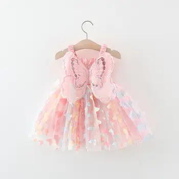 Krapinėjimas Baby Girl Tiulio Suknelė Puikus Rankovių Plisuotos Kietas Vasaros Suknelė Šalis Tutu Suknelė Vaikai Princesė Rožinė Krikšto Drabužiai