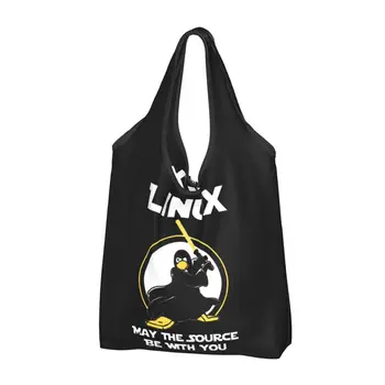 Linux Gali Šaltinis Būti Su Jumis Bakalėjos Maišai Sunkiųjų Pingvinas Kūrėjas, Programuotojas, Programavimo, Kodavimo Vėpla Pirkinių Krepšys