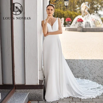 LOUIS NOVIAS-Line Vestuvių Suknelės Moteris 2024 Paprasta Spageti Dirželiai, Cut-out Appliques Satino Vestuvių Suknelė Vestido De Novia