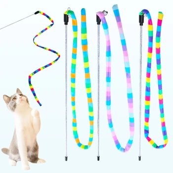 Macaron Vaivorykštės Spalvų Naminių Kačių Stick Erzinti 46cm Tvarkyti Naminių gyvūnų Žaislai Slėgio Atleisti Namuose Žiedas Varpas Interaktyvūs Žaislai Kačiukas