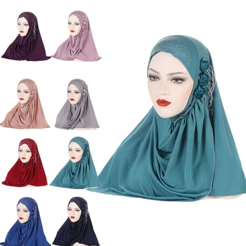 Mados Gėlių Kutas Hijab Lady Amira Momentinių Šalikas Islamo Underscarf Moterų Ruožas Minkštas Musulmonų Dangtelis Variklio Dangčio Vidinę Hijab Turbaną