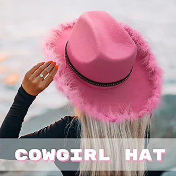 Mados Moterų Vakarų Cowgirl Skrybėlę Platus Kraštų Fedora Skrybėlę su Plunksna Apdaila, bernvakarių Priedai Šalis Nešioti Skrybėlę