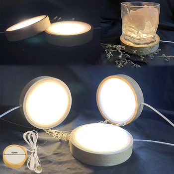Mediniai LED Šviesos pagrindas Naktį Šviesos Turėtojo Ekranas Apdaila Medinių Lempos Bazinė LED Šviesos Sukasi Stendas USB