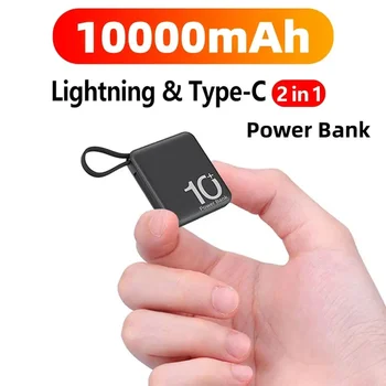 Mini power bank su įmontuota kodas nešiojamų kompaktiškas galia bankas,10000mAh greitai išorinių baterijų,mobiliųjų telefonų priedai