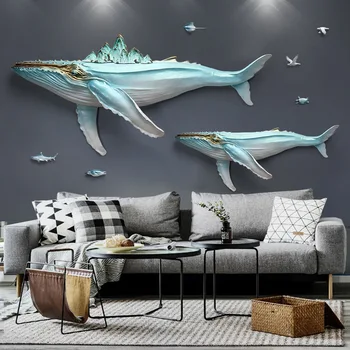 Minimalistinis namų dekoro Jūrų Gyvūnų Banginis Sienos Kabo Sofa Fone Sienų Apdailai Kūrybos Vaikų Kambario 3D Sienų Lipduko