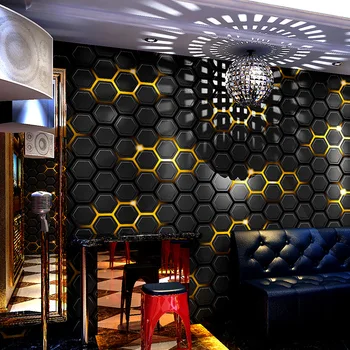 Modernios Geometrinės 3D Šešiakampis Tapetų Ritinį už Sienos Vandeniui KTV Temą Kambario Foną Sienos Popieriaus Mėlyna Geltona Žalia Violetinė