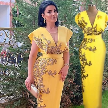 Moteris Vakaro Suknelės 2023 Geltona Undinė Vakarėlis Garsenybių Ilgą Elegantiškas Plius Dydis Arabų Oficialų Prom Dress Suknelė
