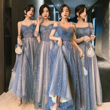 Moterų Bridesmaid Suknelę Elegantiškas Lady Blue Žvaigždėtas Dangus Tiulio Ilgas Vakarines Sukneles Etapo Rezultatus Kostiumas Oficialių Pokylių Suknelė