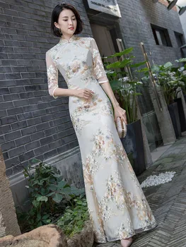 Moterų Pagerėjo Qipao Nauji Ilgi Kinų Stiliaus Slidinėti Suknelė Elegantiškas Vaikščioti Rodyti Rezultatus Kinijos Etninės Hanfu Qipao