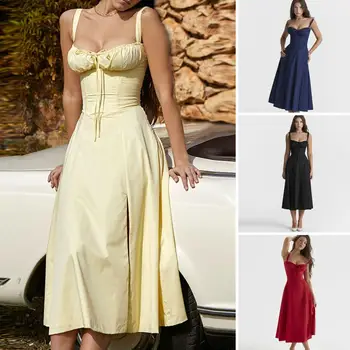Moterų Vasaros Gėlių Spausdinti Ilgos Suknelės, Saldus, Elegantiškas Midi Atostogų Slydimo Suknelė Atsitiktinis Ritininės Mėlynos spalvos Nėrinių Petnešos Suknelės 2023