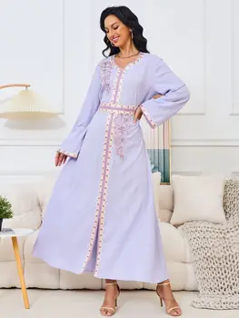 Musulmonų Suknelė su V-Kaklo, ilgomis Rankovėmis Spausdinti Zawalcowany Moterų Suknelė Abaja Ilgą vakarinę Suknelę už Šalies Mados Dubajus Arabų Drabužiai