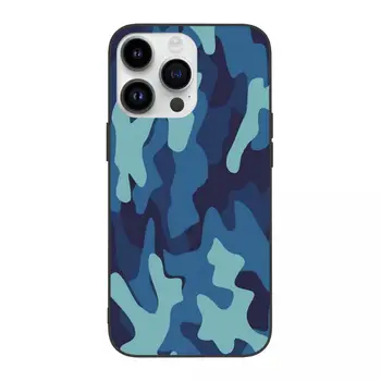 Mėlyna Camo Telefono dėklas Skirtas iPhone 14 13 Pro Max Plius Mini Multicam Karinės TPU atsparus smūgiams Galinį Dangtelį