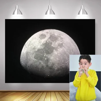 Mėnesienos Fone Naktį Šviesos ir Šešėlių Vaikų Gimtadienio Meno Fone Didelis Mėnulis, Planetos Profesionali Fotografija Rekvizitai