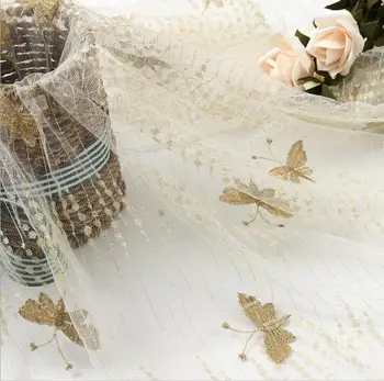Nailono aukso gija drugelis siuvinėjimo net gazas akių aukso black vaikų suknelė vestuvių Hanfu nėrinių audinys