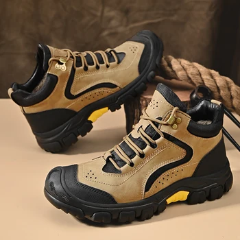 Naujai sukurta vyrų odos vaikščiojimo batai, vyriški žiemą lauke, sportiniai bateliai, lauko srityje, mokymo vaikščiojimo batai