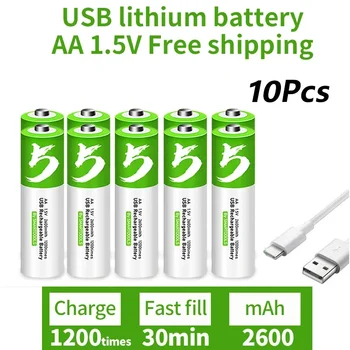 Naujas AA USB įkraunama Ličio jonų baterija 1,5 V AA 2600mah / Li jonų baterija žiūrėti žaislai, MP3 grotuvas, termometras klaviatūra