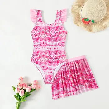 Naujų Mergaičių vientisi maudymosi kostiumėlį su Paplūdimys Sijonas rožinė undinė Spausdinti Mergaičių Vasaros maudymosi Kostiumėliai, Maudymosi Kostiumai Vaikams