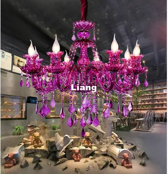 Nemokamas Pristatymas Violetinė Liustra Europos Dekoratyvinės Šiuolaikinio Gyvenimo Kambario, Žvakės Šviestuvai, Namų Kabo Lempa Kristalų Liustra Žibintai