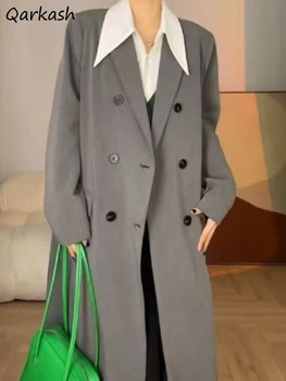 Office Lady Ilgos Tranšėjos Moterų Rudenį Streetwear Įpjovomis Temperamentas Minimalistinio Derliaus Populiarus Švelnus Korėjos Harajuku Stiliaus Naujas
