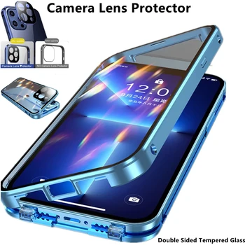 Pilna Apsauga Metalo Magnetinių Dvipusis Stiklo Atveju, Samsung Galaxy S21 22 23 Plus S21 22 23 Ultra Objektyvo Apsauginis Dangtis