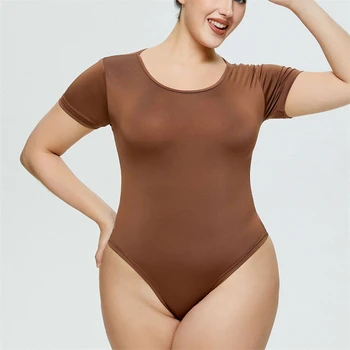 Plus Size Slim Bodysuit Moterų Tummy Tuck Trumpas Rankovės Jogos Jumpsuit Quick Dry Kvėpuojantis Aukštos Ruožas Vienas Gabalas Kostiumas