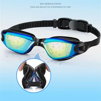 Profesinės Adluts Plaukimo Akiniai Electroplate Anti-Rūko Plaukimo Akiniai su Ausų uv Recepto Objektyvas Silikono akiniai