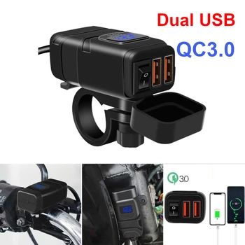 QC 3.0 Motociklo Dual USB Greito Įkroviklio Lizdas, 12V Maitinimo Lizdo Adapteris su LED Voltmeter On Off Jungiklis Automobilio ATV