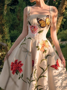 Rankovių Backless Moteris Sexy Nėrinių Kilimo Ir Tūpimo Tako 2023 Sundress Moterų Suknelė Boho Spausdinti Gėlių Šalies Paplūdimys Siuvinėjimų Suknelės Vasarinės