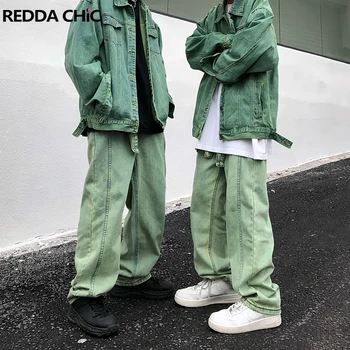 REDDACHiC Y2k Žalia Baggy Jeans Didelio Juosmens Pločio Kojų Kelnės Moterims Streetwear Korėjos Stiliaus Džinsinio Audinio Kelnės Draugu Grunge Drabužiai
