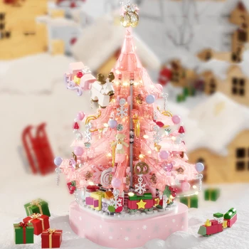 Rožinė Kristalų Kalėdų Eglutė Kalėdų Muzikos Micro Statyba Blokai, Surenkamos Mini Plytų Linksmų Kalėdų Žaislas Vaikas Dovanos