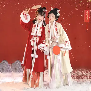 Rudenį, Žiemą Song Dinastija Hanfu Suknelė Nustatyti Saldus Moterims, Elegantiškas, Prabangus Gėlių Spausdinti Princesė Dress Tradicinės Kinų Stiliaus Rūbeliai