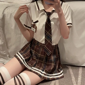 Seksualus Apatinis Trikotažas Mokyklos Studentas Vienodą Vaidmenį Žaisti Kostiumas Moterims Mielas Mini Klostuotas Sijonas Palaidinė Nustatyti Porno College Girl Anime Cosplay