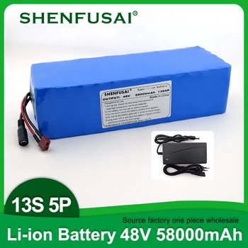 SHENFUSAI 48V 58Ah Elektrinis Dviratis 18650 Ličio Baterija 13S5P 1000W Motoroleris Baterija Elektrinių Dviračių Baterijos+54.6 V 2A Įkroviklis